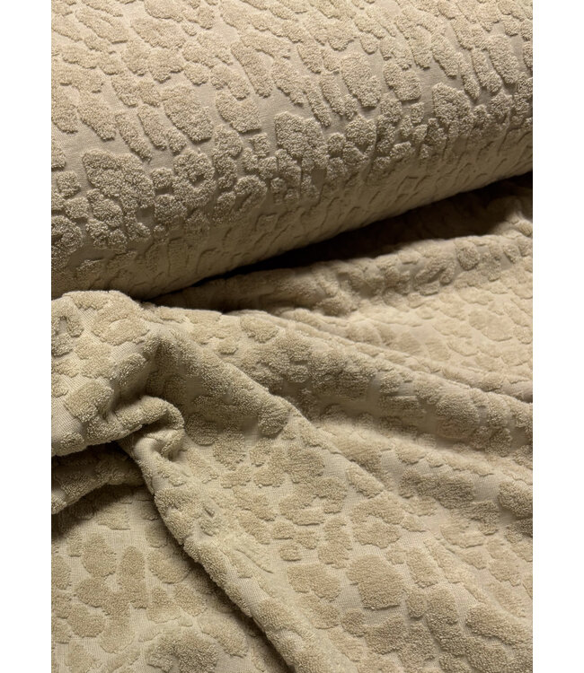 Madeline zandkleurig leopard spons / rekbare badstof
