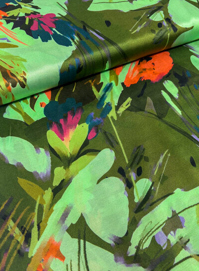 Marylene Madou green flower field - beautiful satin viscose