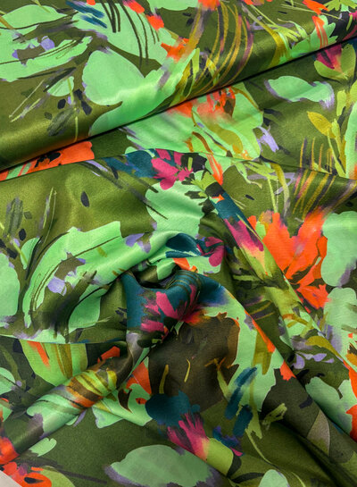 Marylene Madou green flower field - beautiful satin viscose