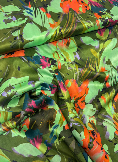 Marylene Madou green flower field - beautiful satin viscose