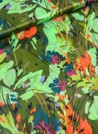 Marylene Madou green flower field - beautiful satin viscose