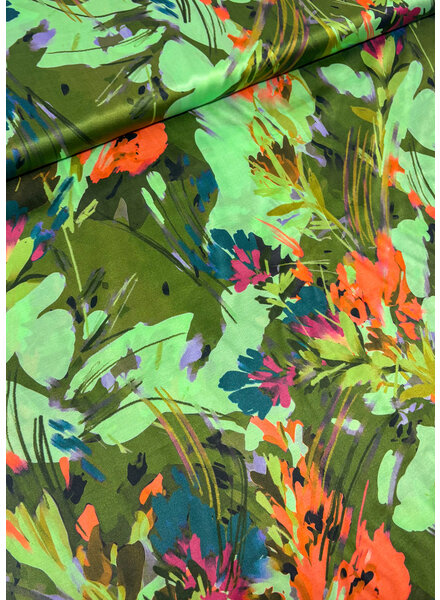Marylene Madou green flower field - beautiful satin viscose