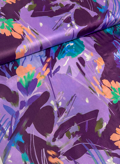 Marylene Madou Violet flower field - beautiful satin viscose