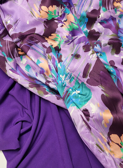 Marylene Madou Violet flower field - beautiful satin viscose