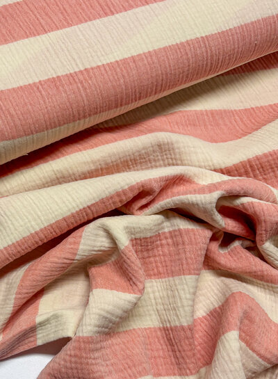 roze  brede strepen - tetra double gauze