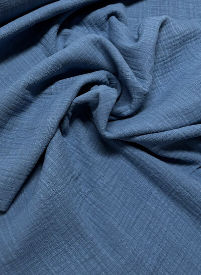 denim blue linen cotton mix double gauze / plain tetra