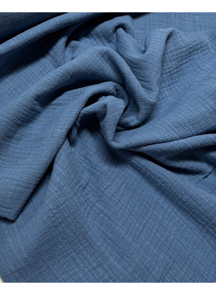 denimblauw - linnen katoen mix double gauze / effen tetra