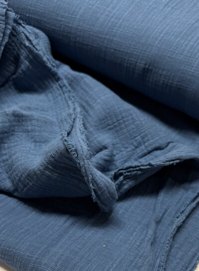 denim blue linen cotton mix double gauze / plain tetra