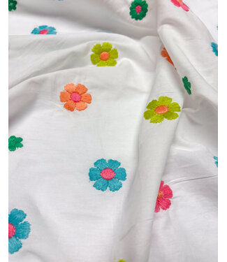 Madeline beautiful embroidery with colorful flowers - poplin cotton voile