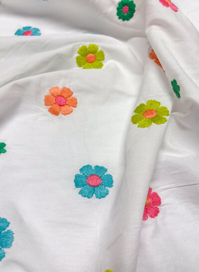 Madeline beautiful embroidery with colorful flowers - poplin cotton voile