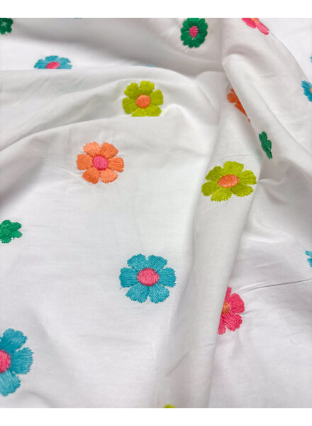 Madeline prachtige broderie met kleurrijke bloemen - popeline katoenvoile