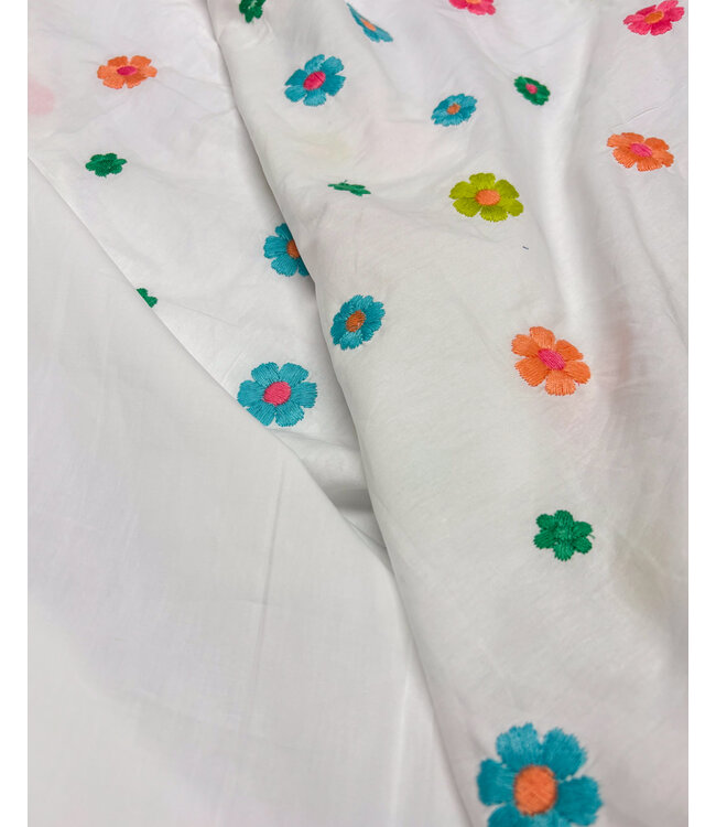 Madeline prachtige broderie met kleurrijke bloemen - popeline katoenvoile