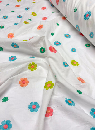 Madeline beautiful embroidery with colorful flowers - poplin cotton voile