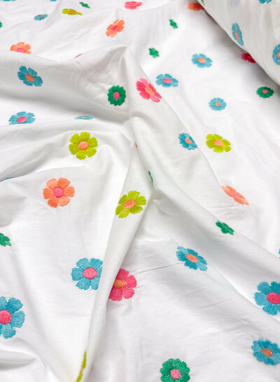 Madeline beautiful embroidery with colorful flowers - poplin cotton voile