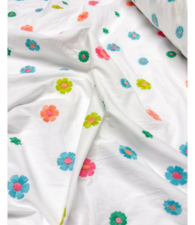 Madeline prachtige broderie met kleurrijke bloemen - popeline katoenvoile