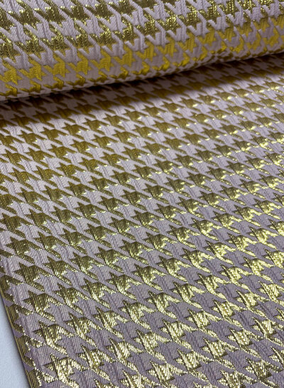 Madeline pied de poule - woven jacquard with lurex - soft pink and gold