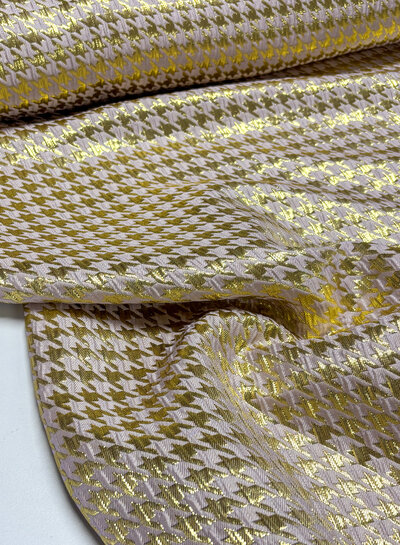 Madeline pied de poule - woven jacquard with lurex - soft pink and gold