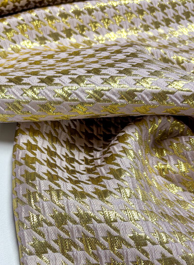 Madeline pied de poule - woven jacquard with lurex - soft pink and gold