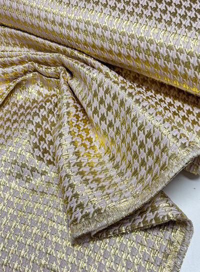 Madeline pied de poule - geweven jacquard met lurex - zacht roze en goud