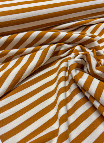 Madeline oker / ecru gestreept - prachtige stevige french terry