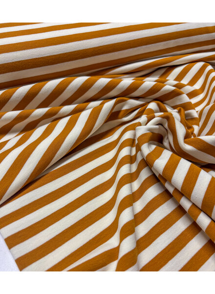 Madeline oker / ecru gestreept - prachtige stevige french terry