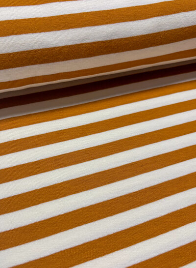 Madeline oker / ecru gestreept - prachtige stevige french terry