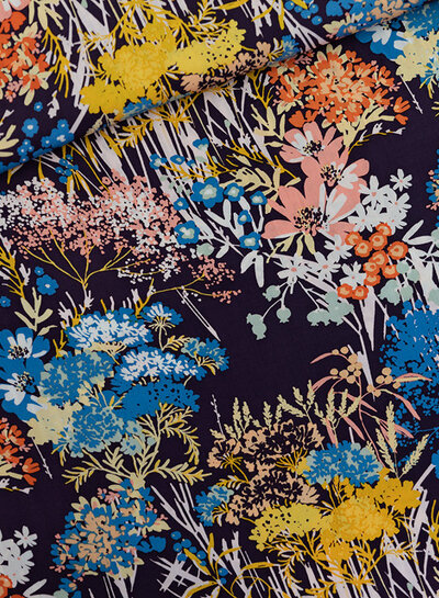 See You at Six Wild Flowers - Cotton Canvas Gabardine Twill - Evening Blue