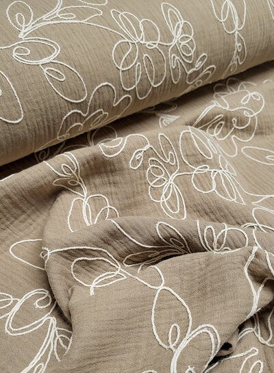 Madeline embroidery tetra - double gauze - sand