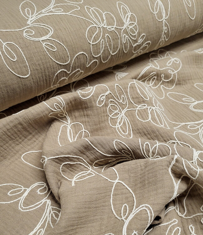 Madeline embroidery tetra - double gauze - zand
