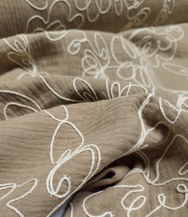 Madeline embroidery tetra - double gauze - zand