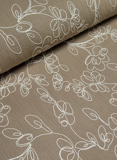 Madeline embroidery tetra - double gauze - sand