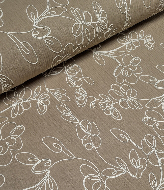 Madeline embroidery tetra - double gauze - zand