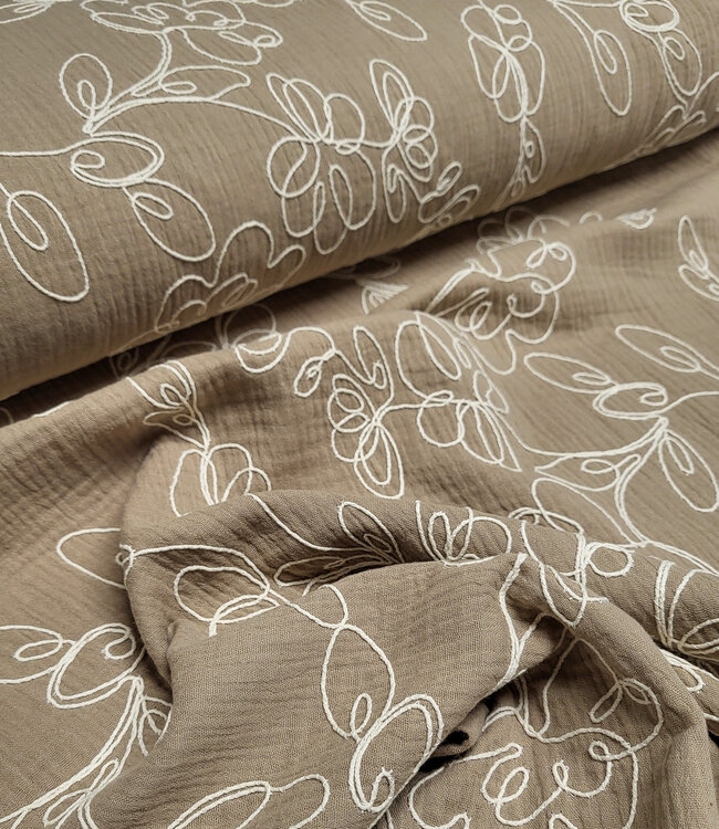 Madeline embroidery tetra - double gauze - zand