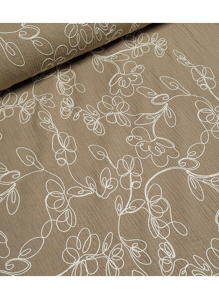Madeline embroidery tetra - double gauze - zand