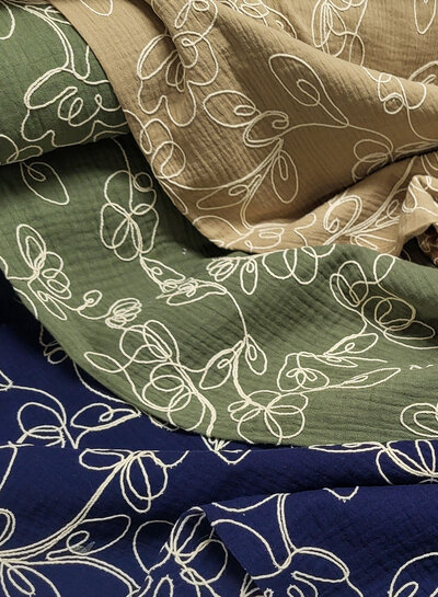 Madeline embroidery tetra - double gauze - zand