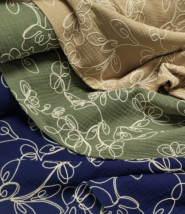Madeline embroidery tetra - double gauze - zand
