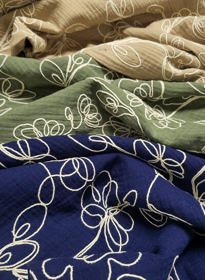 Madeline embroidery tetra - double gauze - sand