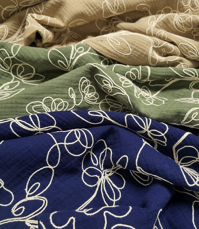 Madeline embroidery tetra - double gauze - zand