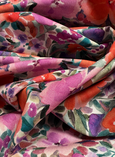 red flowers - fine poplin cotton