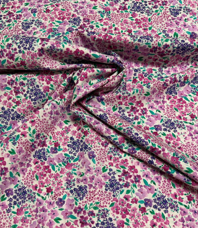 roze en lila bloemetjes  - fijne popeline katoen