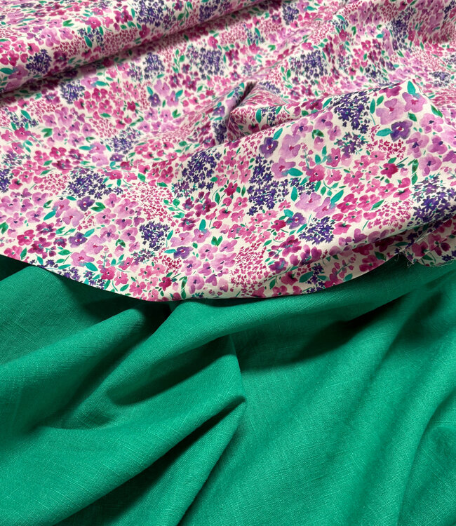 roze en lila bloemetjes  - fijne popeline katoen