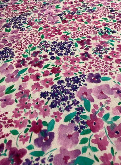 Madeline pink and purple flowers - fine poplin cotton