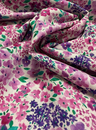 Madeline pink and purple flowers - fine poplin cotton