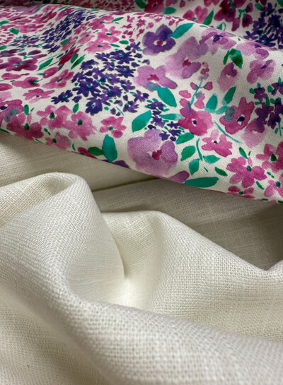 Madeline pink and purple flowers - fine poplin cotton