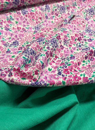 Madeline pink and purple flowers - fine poplin cotton
