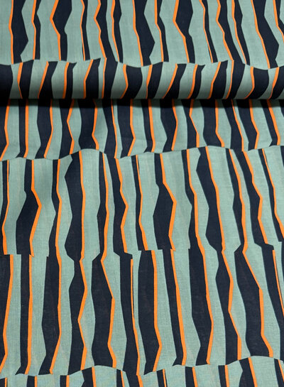 Madeline abstracte zebra - donker munt en oranje - katoen voile