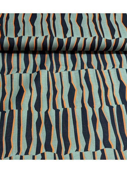 Madeline abstracte zebra - donker munt en oranje - katoen voile