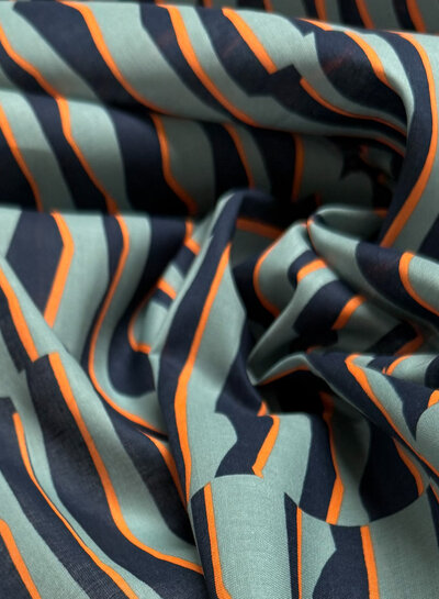 Madeline abstracte zebra - donker munt en oranje - katoen voile