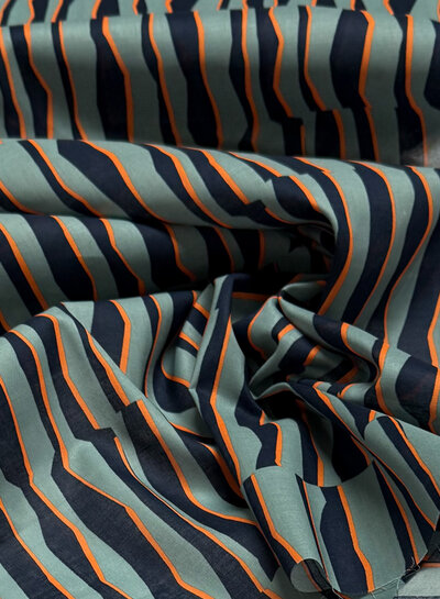 Madeline abstract zebra - dark mint and orange - cotton voile