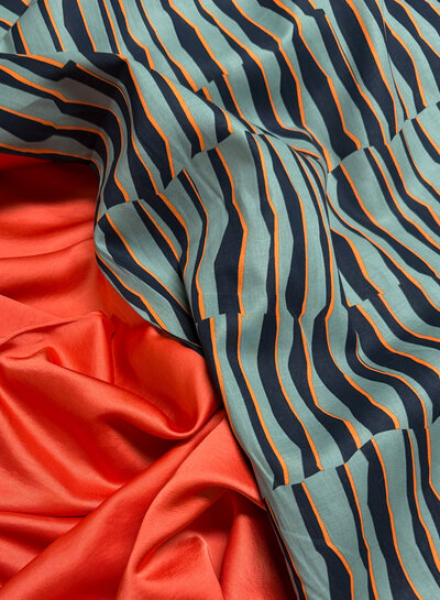 Madeline abstracte zebra - donker munt en oranje - katoen voile